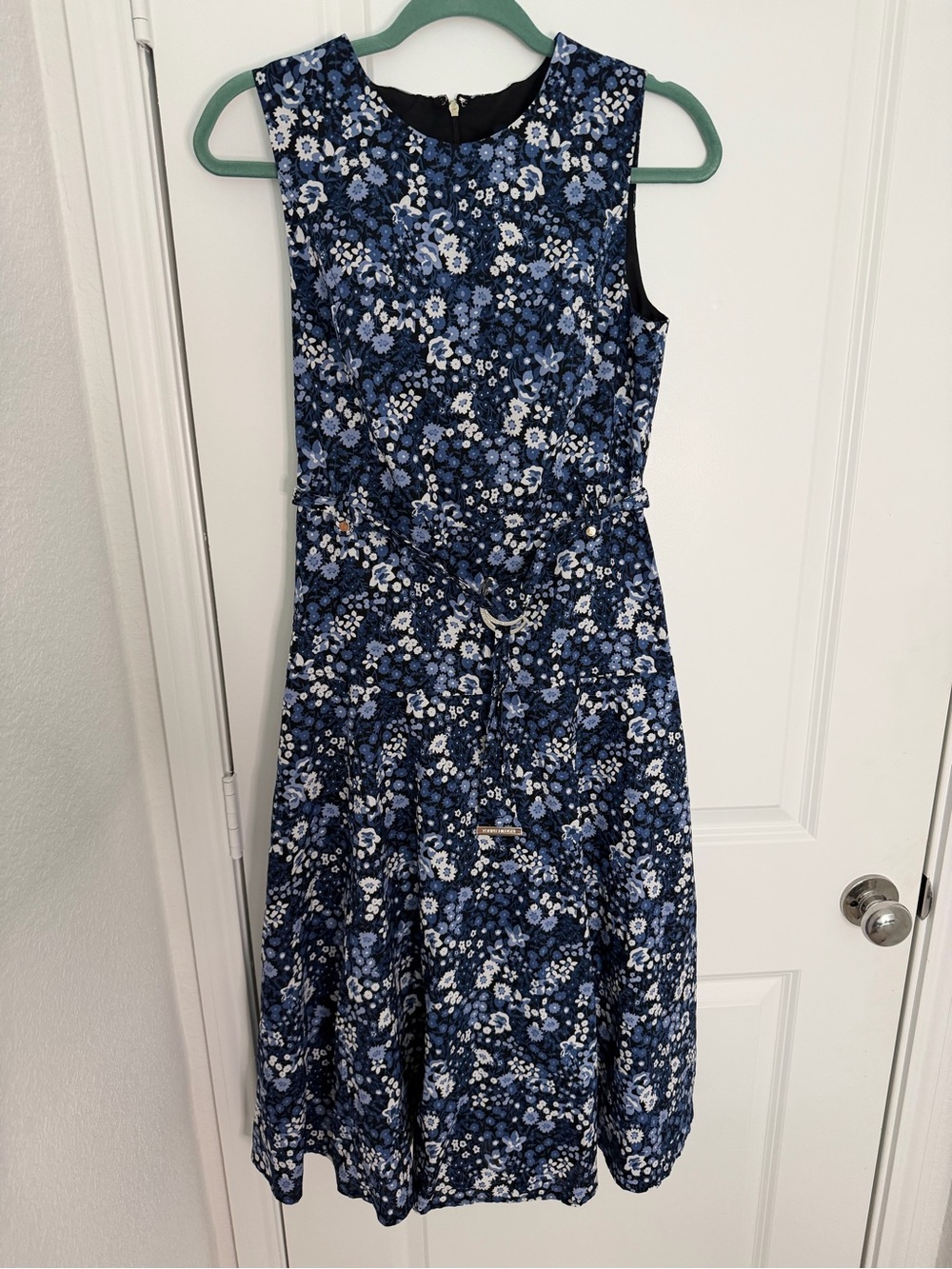 Tommy Hilfiger Navy and White Floral Sleeveless A-Line Dress